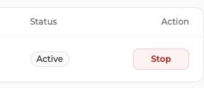 The Active status and Stop action for an automation.