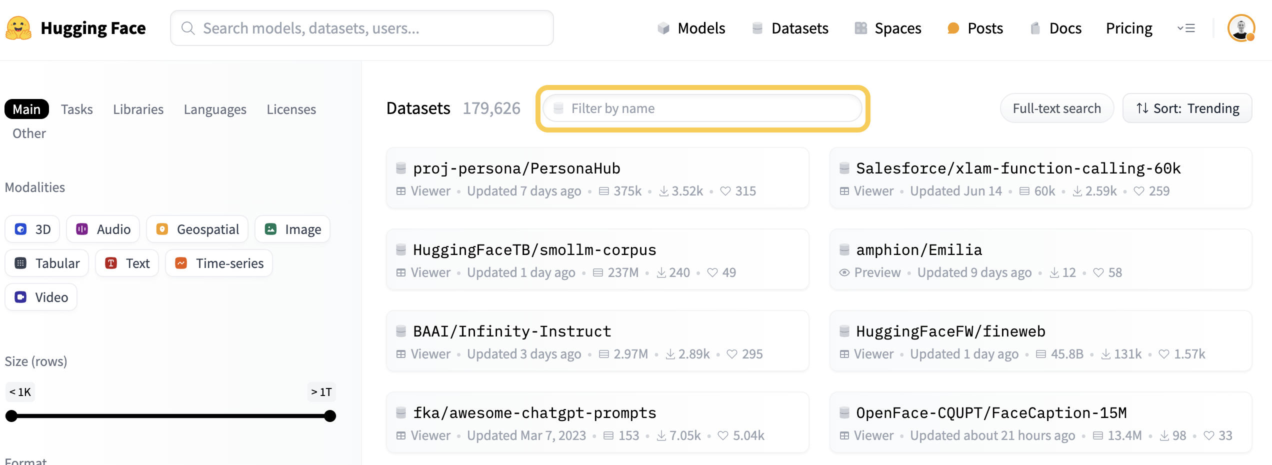 Choose HF dataset.