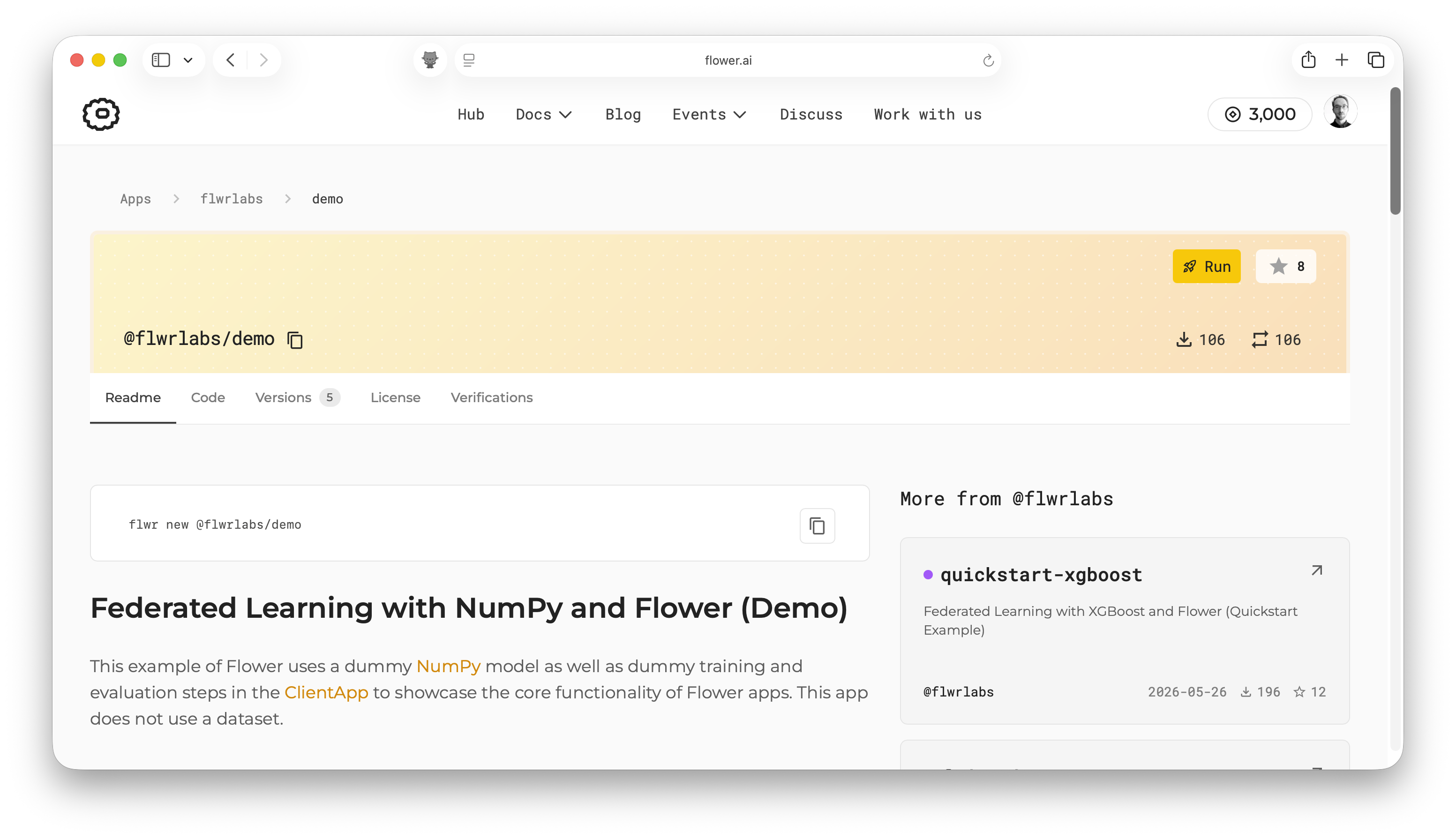 Application de démonstration sur Flower Hub