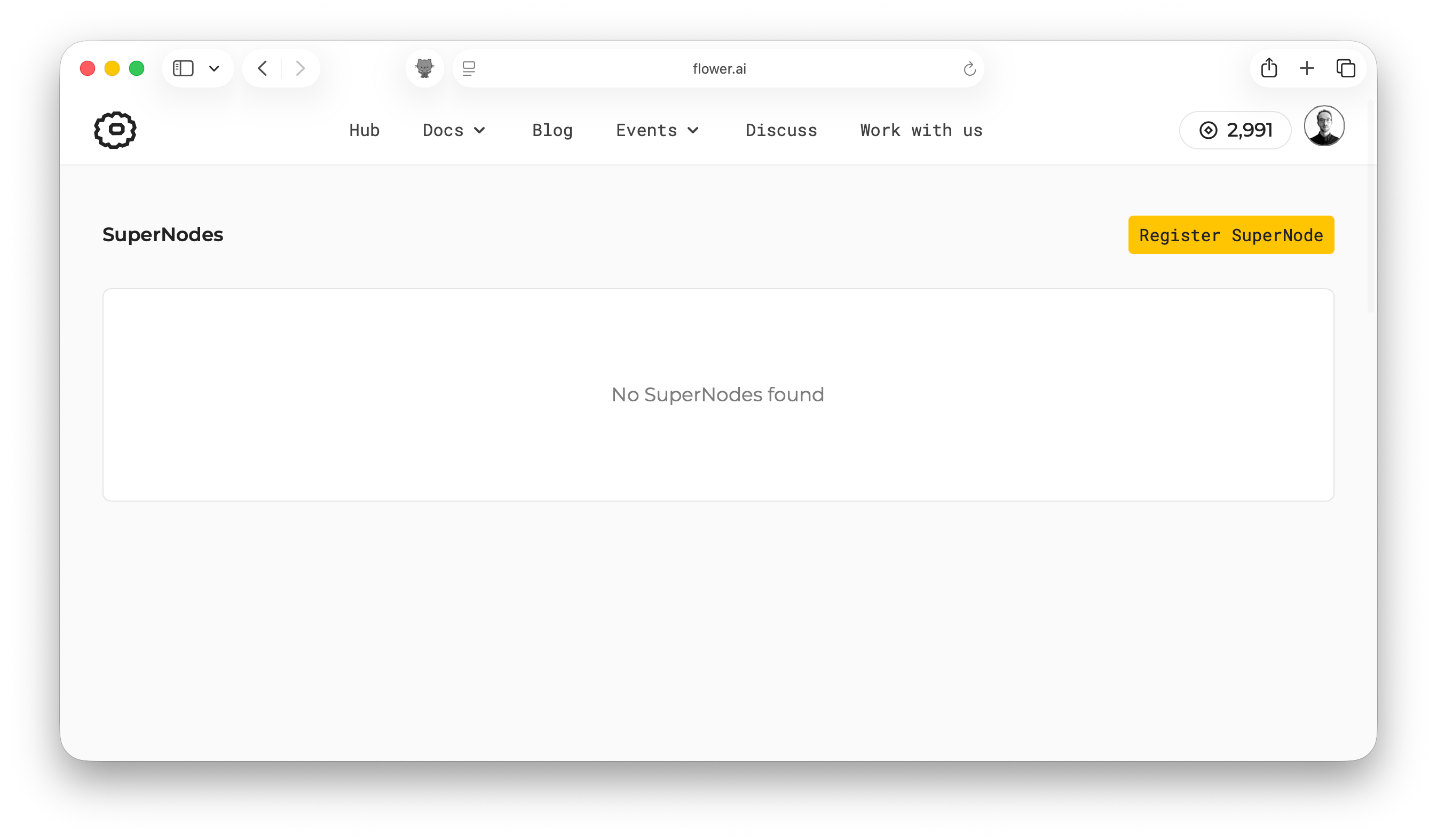 Page des SuperNodes avant enregistrement d'un SuperNode