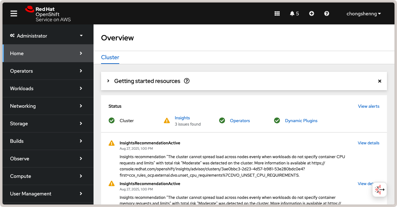 Red Hat OpenShift web console