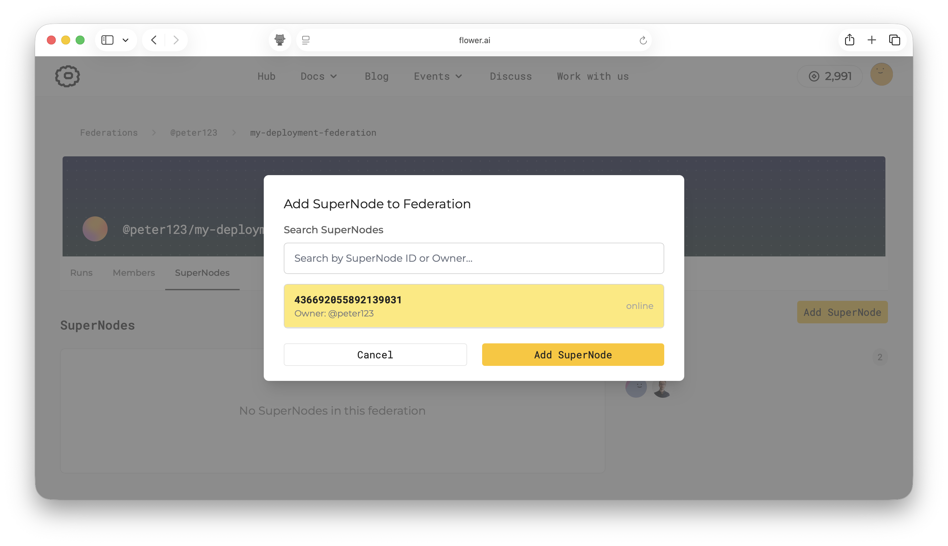 Add SuperNode to federation dialog