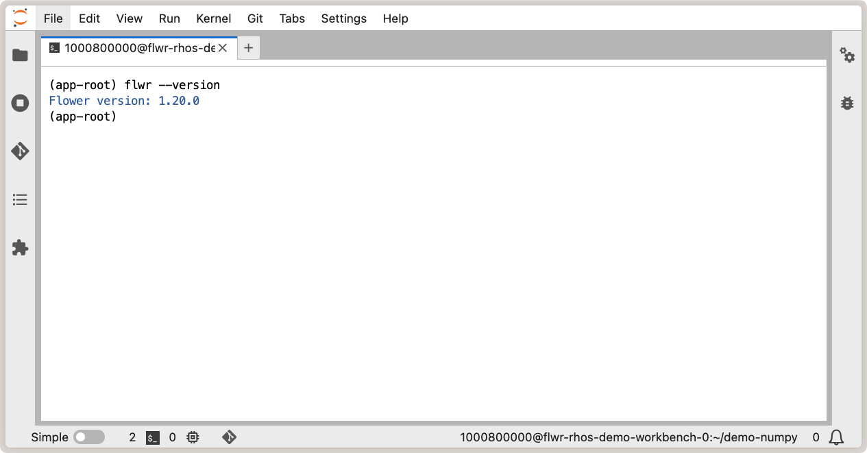 Verify Flower installation in OpenShift AI workbench