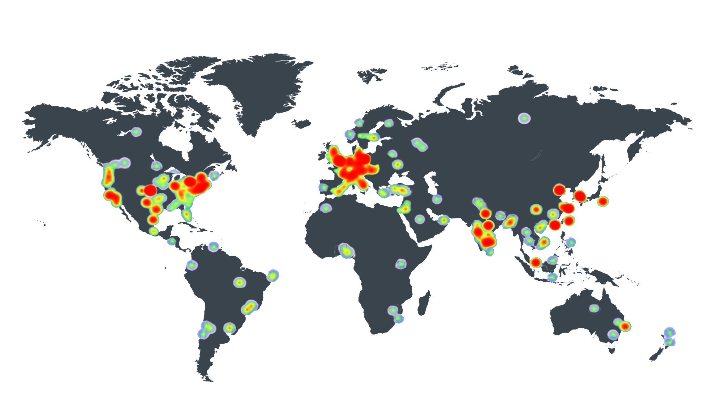 Heatmap showing how the Flower GitHub stargazers are distributed all over the globe